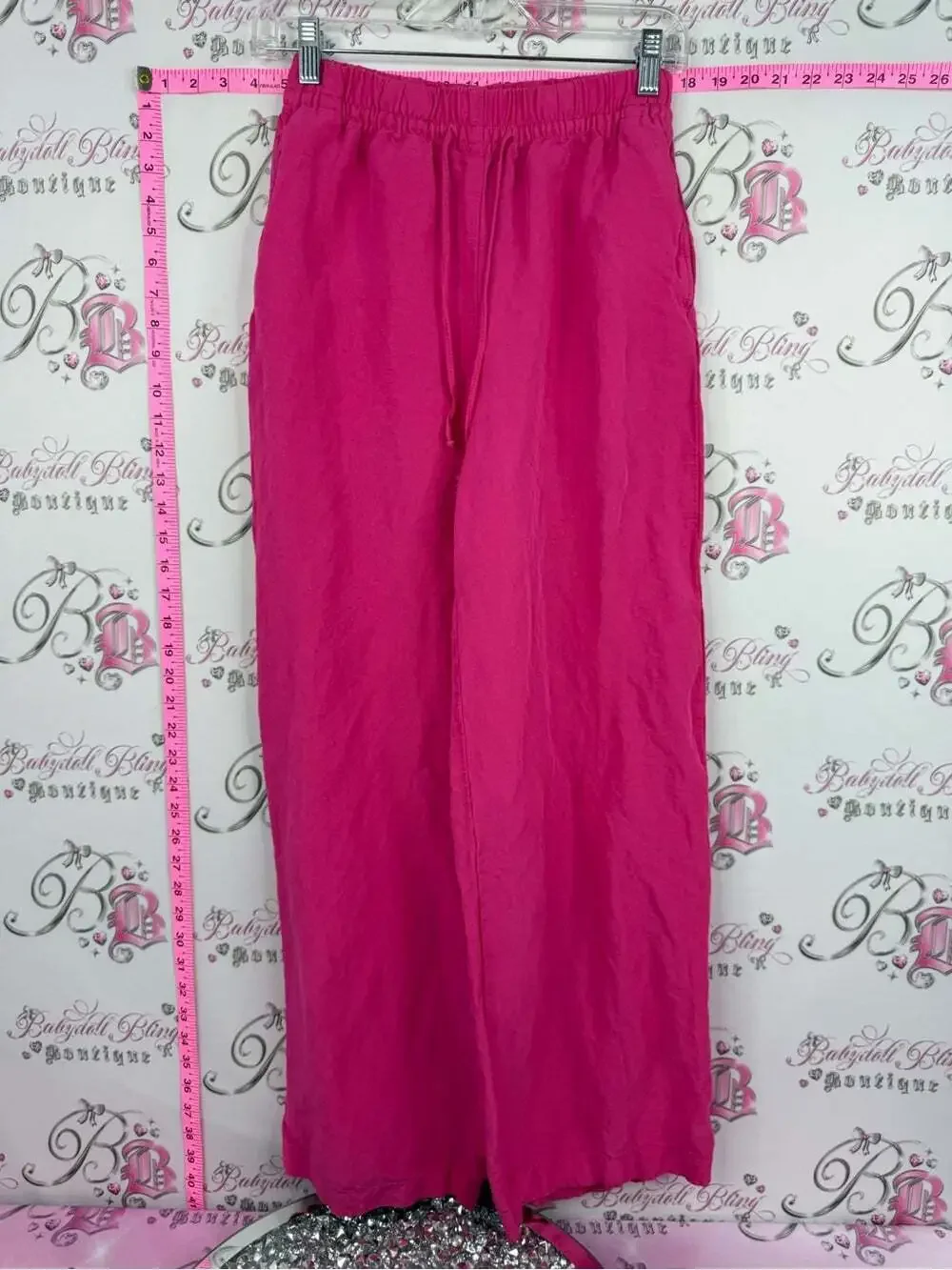 H&M linen pants pink bright Vibrant Fuchsia Maxi Skirt Pants